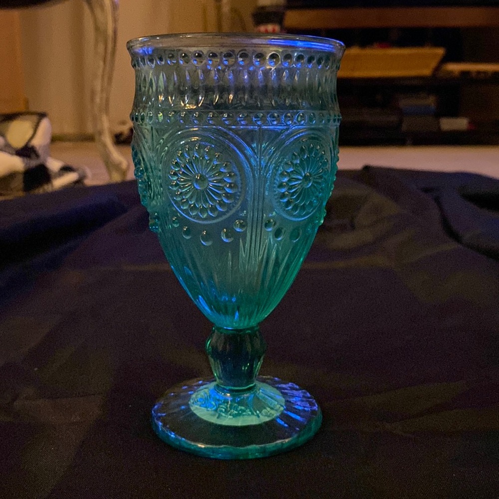Set of 2, The Pioneer Woman Adeline Teal Ice Tea Glasses Goblets 6 3/4”